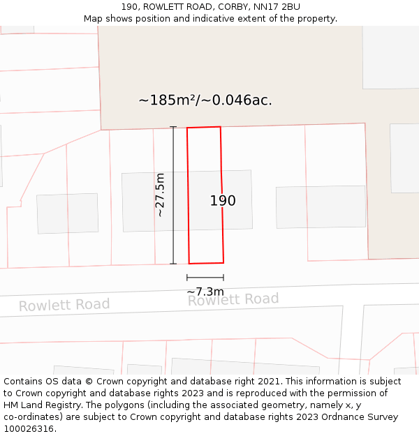 190, ROWLETT ROAD, CORBY, NN17 2BU: Plot and title map