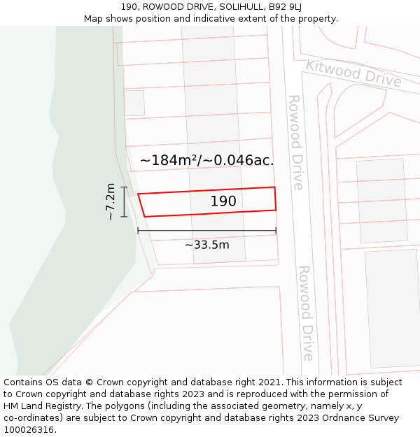 190, ROWOOD DRIVE, SOLIHULL, B92 9LJ: Plot and title map