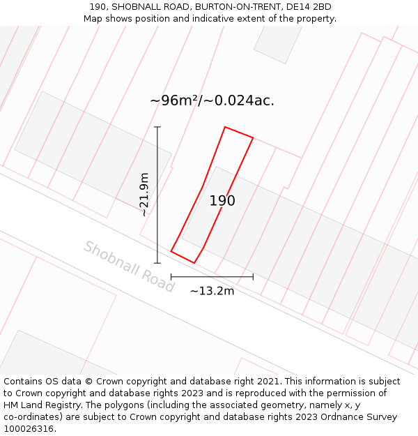 190, SHOBNALL ROAD, BURTON-ON-TRENT, DE14 2BD: Plot and title map