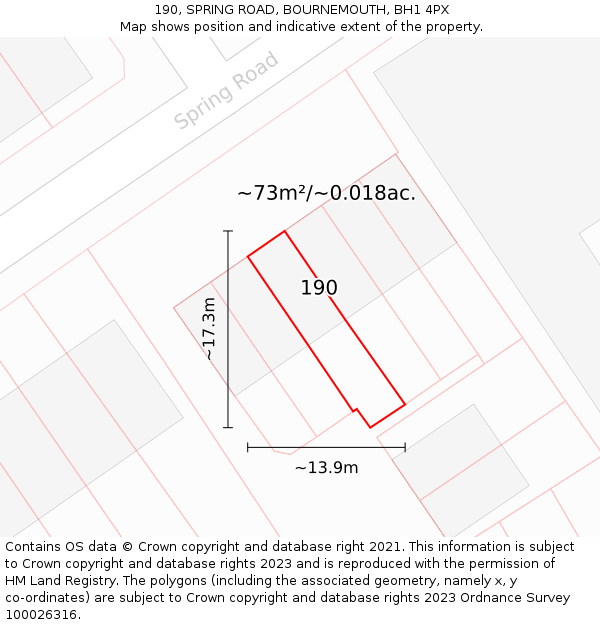 190, SPRING ROAD, BOURNEMOUTH, BH1 4PX: Plot and title map