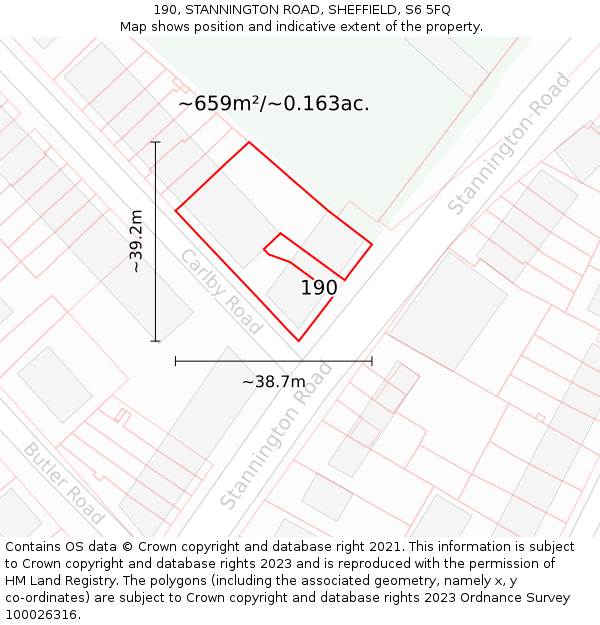 190, STANNINGTON ROAD, SHEFFIELD, S6 5FQ: Plot and title map