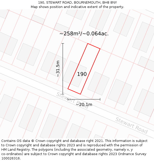190, STEWART ROAD, BOURNEMOUTH, BH8 8NY: Plot and title map