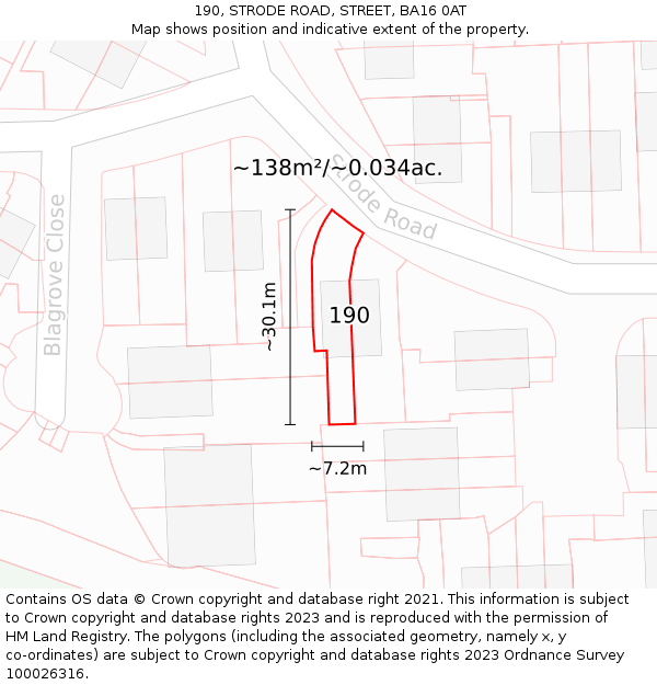 190, STRODE ROAD, STREET, BA16 0AT: Plot and title map