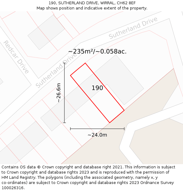 190, SUTHERLAND DRIVE, WIRRAL, CH62 8EF: Plot and title map