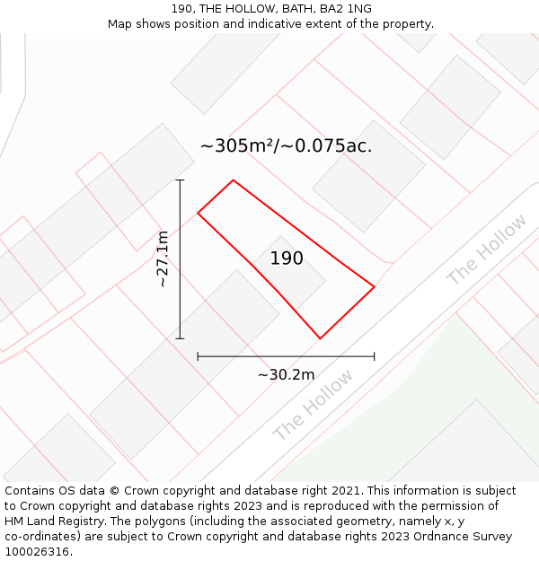 190, THE HOLLOW, BATH, BA2 1NG: Plot and title map