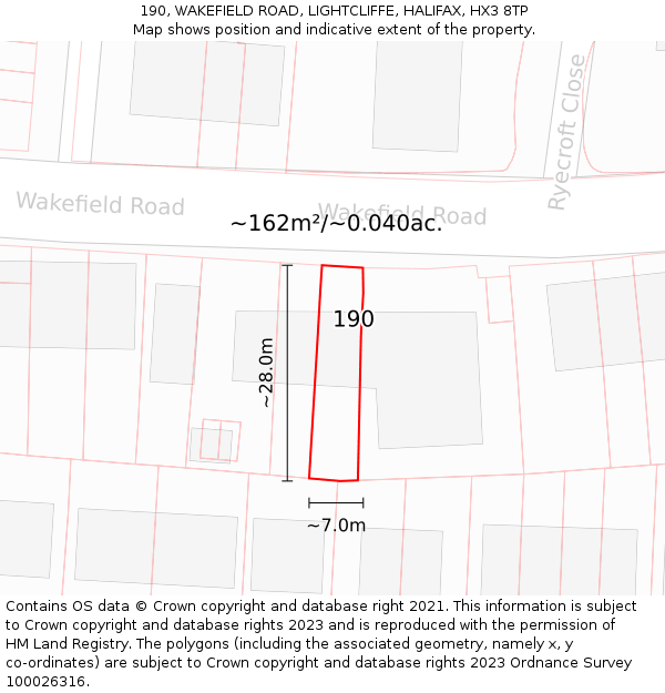 190, WAKEFIELD ROAD, LIGHTCLIFFE, HALIFAX, HX3 8TP: Plot and title map