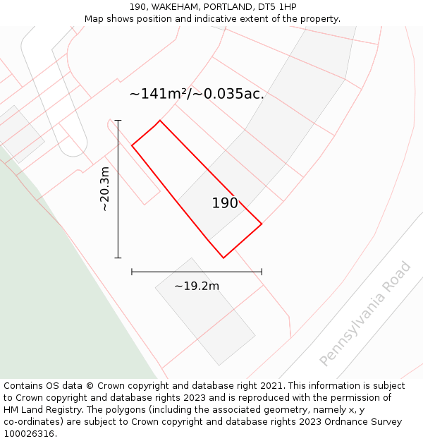 190, WAKEHAM, PORTLAND, DT5 1HP: Plot and title map