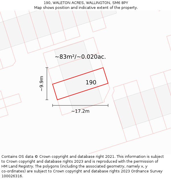 190, WALETON ACRES, WALLINGTON, SM6 8PY: Plot and title map