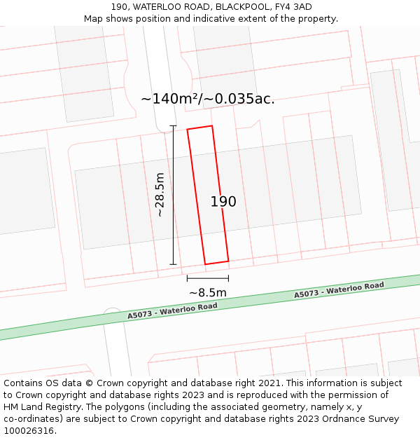 190, WATERLOO ROAD, BLACKPOOL, FY4 3AD: Plot and title map
