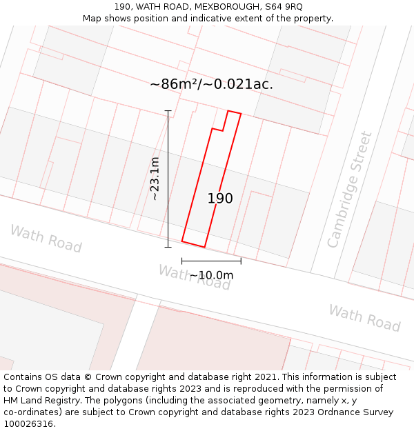 190, WATH ROAD, MEXBOROUGH, S64 9RQ: Plot and title map