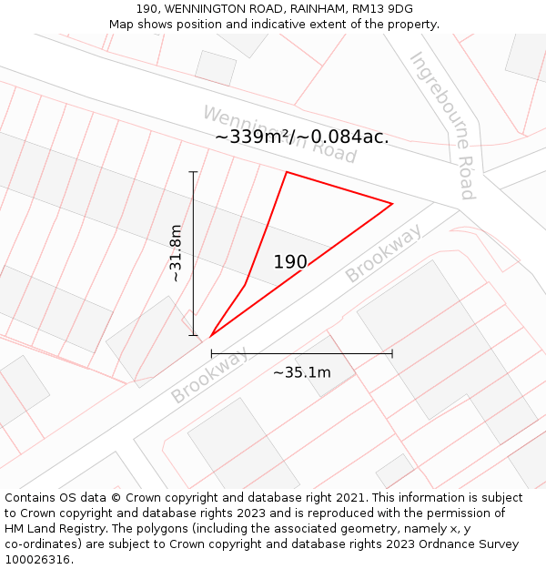 190, WENNINGTON ROAD, RAINHAM, RM13 9DG: Plot and title map