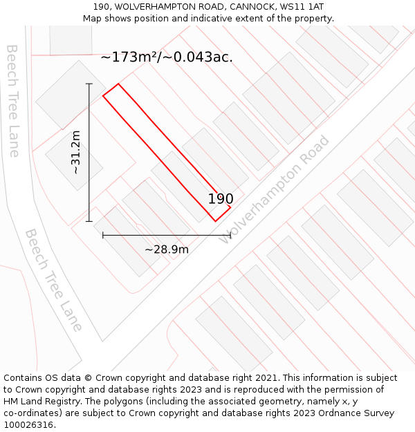 190, WOLVERHAMPTON ROAD, CANNOCK, WS11 1AT: Plot and title map