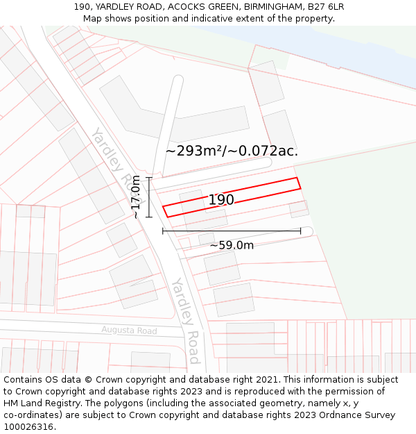 190, YARDLEY ROAD, ACOCKS GREEN, BIRMINGHAM, B27 6LR: Plot and title map
