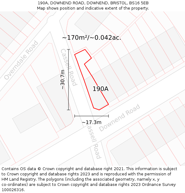 190A, DOWNEND ROAD, DOWNEND, BRISTOL, BS16 5EB: Plot and title map