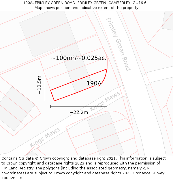 190A, FRIMLEY GREEN ROAD, FRIMLEY GREEN, CAMBERLEY, GU16 6LL: Plot and title map
