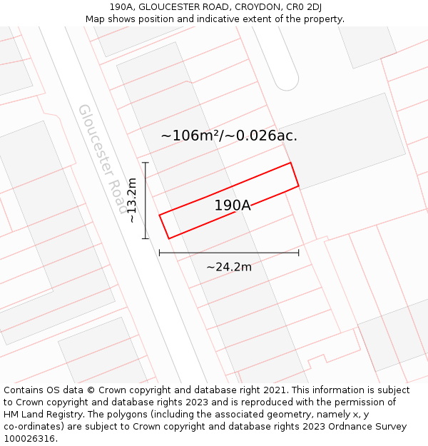 190A, GLOUCESTER ROAD, CROYDON, CR0 2DJ: Plot and title map