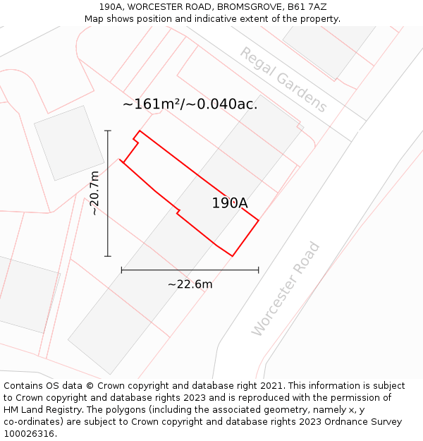 190A, WORCESTER ROAD, BROMSGROVE, B61 7AZ: Plot and title map