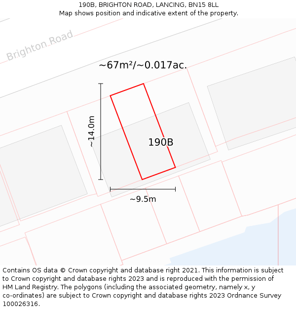 190B, BRIGHTON ROAD, LANCING, BN15 8LL: Plot and title map
