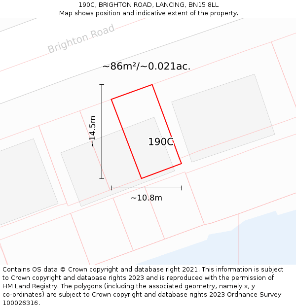 190C, BRIGHTON ROAD, LANCING, BN15 8LL: Plot and title map