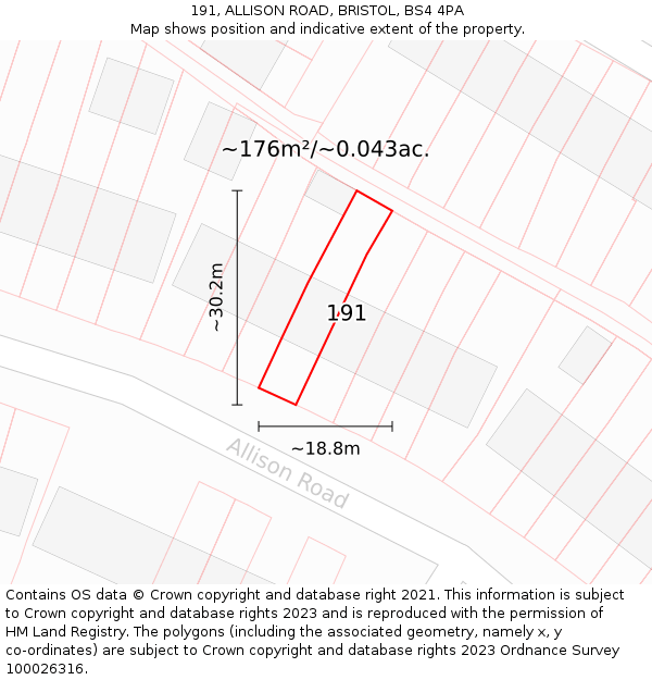 191, ALLISON ROAD, BRISTOL, BS4 4PA: Plot and title map
