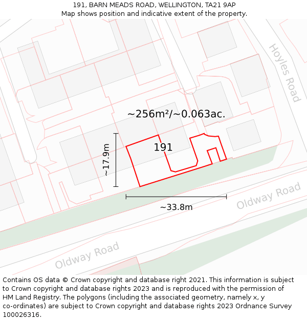 191, BARN MEADS ROAD, WELLINGTON, TA21 9AP: Plot and title map