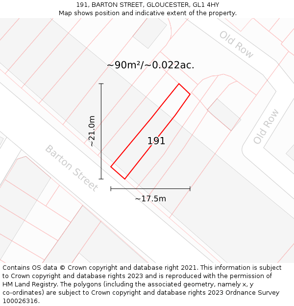 191, BARTON STREET, GLOUCESTER, GL1 4HY: Plot and title map
