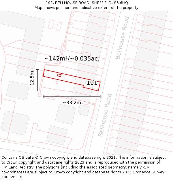 191, BELLHOUSE ROAD, SHEFFIELD, S5 6HQ: Plot and title map