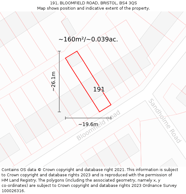 191, BLOOMFIELD ROAD, BRISTOL, BS4 3QS: Plot and title map