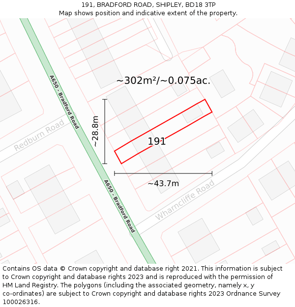 191, BRADFORD ROAD, SHIPLEY, BD18 3TP: Plot and title map