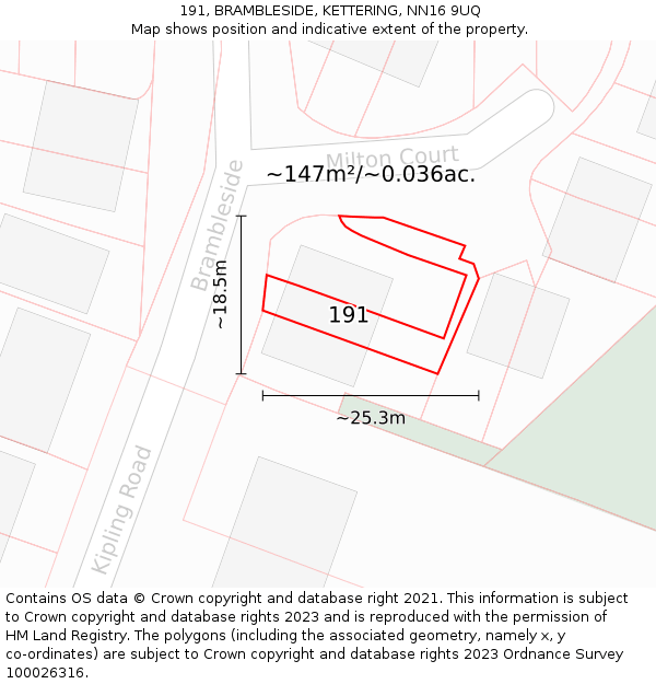 191, BRAMBLESIDE, KETTERING, NN16 9UQ: Plot and title map