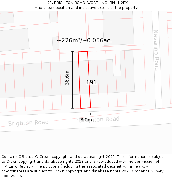 191, BRIGHTON ROAD, WORTHING, BN11 2EX: Plot and title map