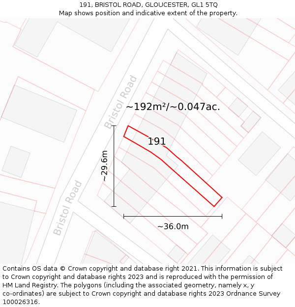191, BRISTOL ROAD, GLOUCESTER, GL1 5TQ: Plot and title map