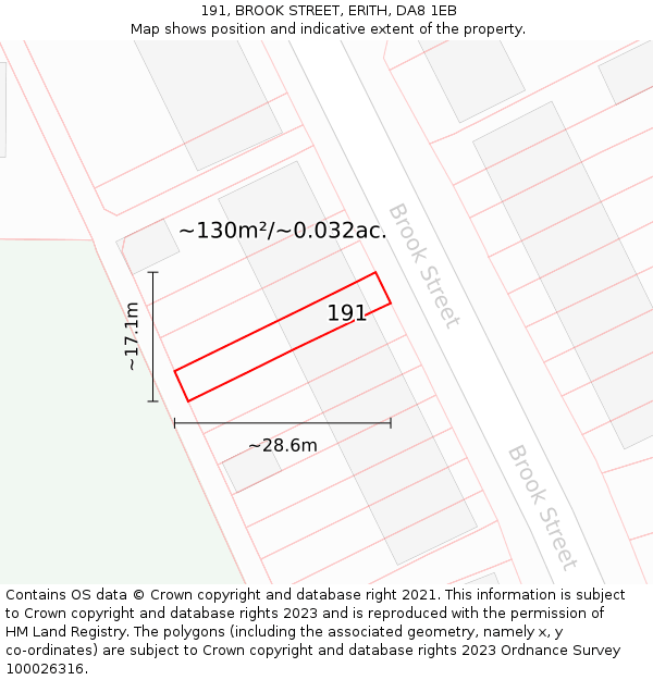 191, BROOK STREET, ERITH, DA8 1EB: Plot and title map