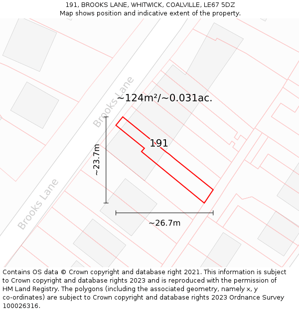 191, BROOKS LANE, WHITWICK, COALVILLE, LE67 5DZ: Plot and title map