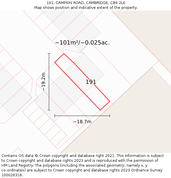 191, CAMPKIN ROAD, CAMBRIDGE, CB4 2LE: Plot and title map