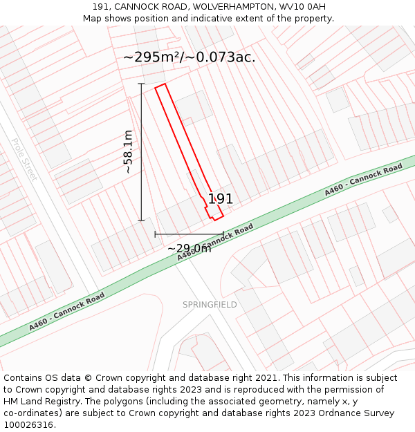 191, CANNOCK ROAD, WOLVERHAMPTON, WV10 0AH: Plot and title map