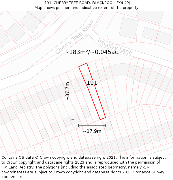 191, CHERRY TREE ROAD, BLACKPOOL, FY4 4PJ: Plot and title map