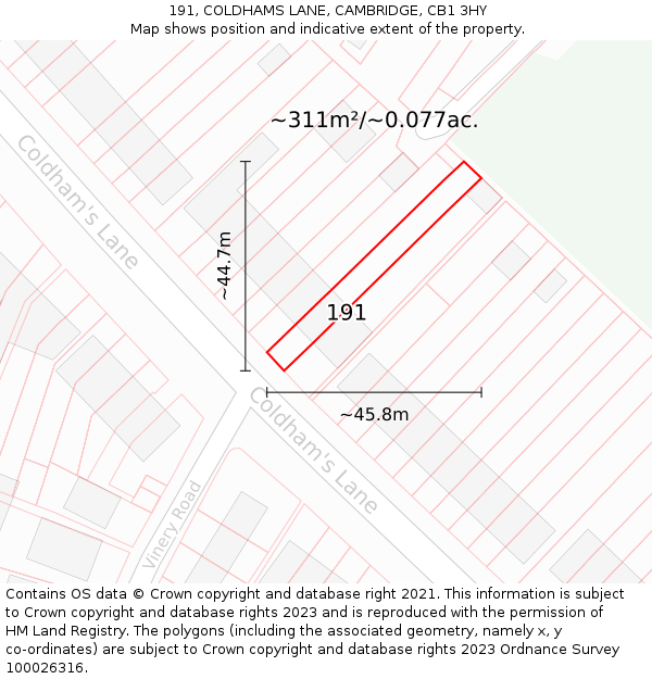 191, COLDHAMS LANE, CAMBRIDGE, CB1 3HY: Plot and title map