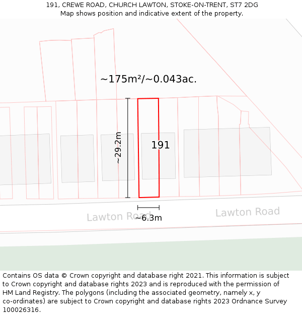 191, CREWE ROAD, CHURCH LAWTON, STOKE-ON-TRENT, ST7 2DG: Plot and title map