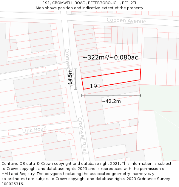 191, CROMWELL ROAD, PETERBOROUGH, PE1 2EL: Plot and title map
