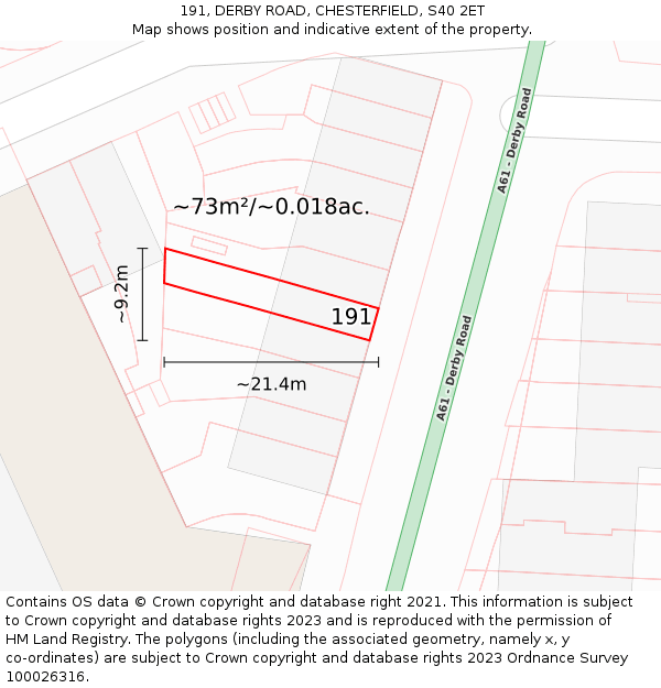 191, DERBY ROAD, CHESTERFIELD, S40 2ET: Plot and title map