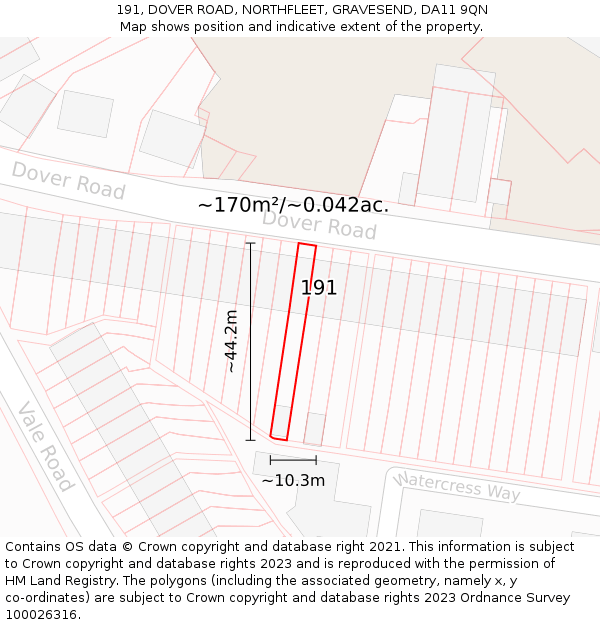 191, DOVER ROAD, NORTHFLEET, GRAVESEND, DA11 9QN: Plot and title map