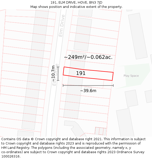 191, ELM DRIVE, HOVE, BN3 7JD: Plot and title map