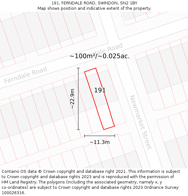 191, FERNDALE ROAD, SWINDON, SN2 1BY: Plot and title map