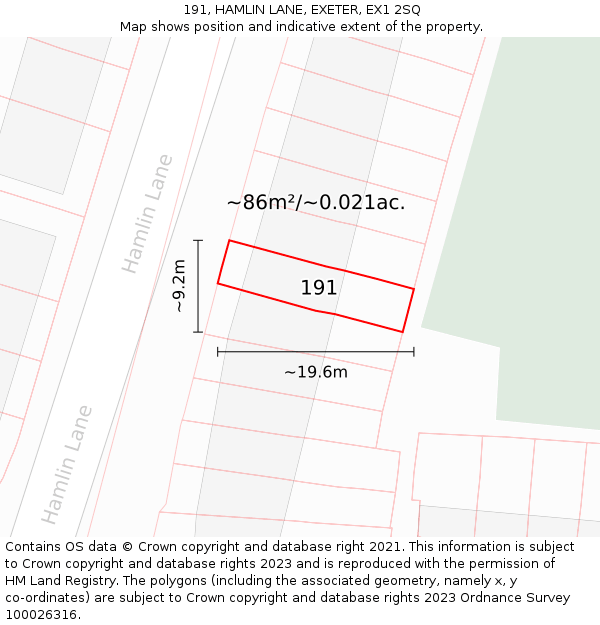 191, HAMLIN LANE, EXETER, EX1 2SQ: Plot and title map
