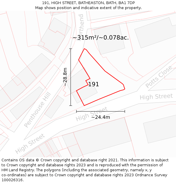 191, HIGH STREET, BATHEASTON, BATH, BA1 7DP: Plot and title map