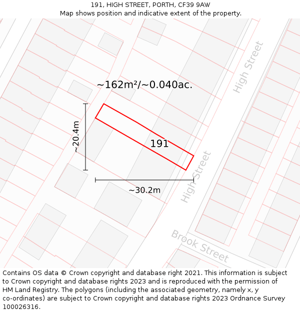 191, HIGH STREET, PORTH, CF39 9AW: Plot and title map