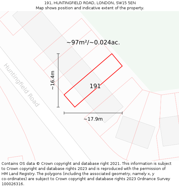 191, HUNTINGFIELD ROAD, LONDON, SW15 5EN: Plot and title map