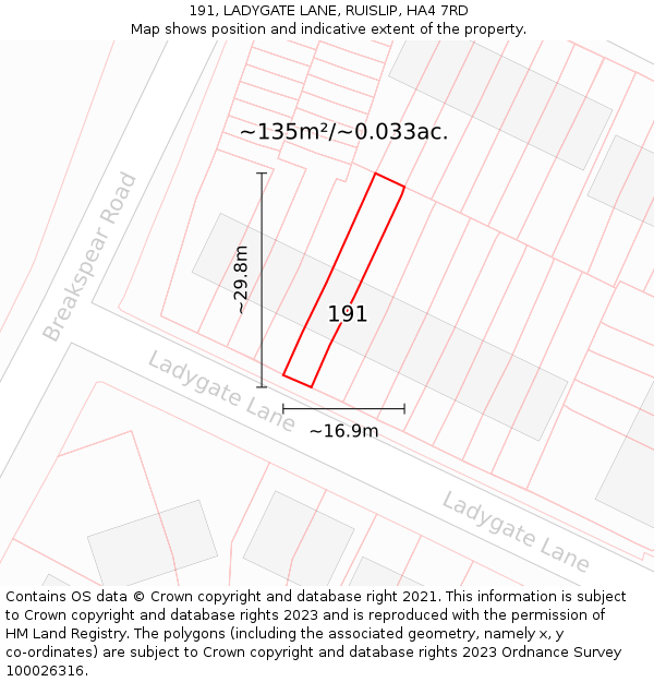 191, LADYGATE LANE, RUISLIP, HA4 7RD: Plot and title map