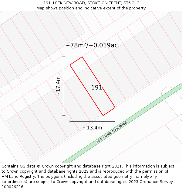 191, LEEK NEW ROAD, STOKE-ON-TRENT, ST6 2LG: Plot and title map